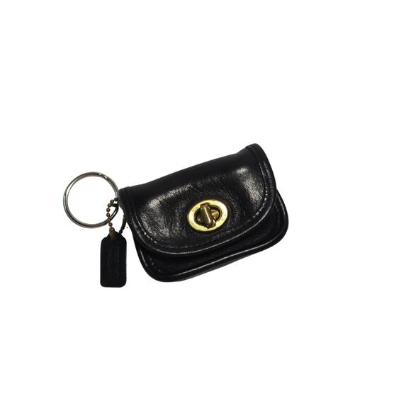 90s Coach Vintage Black Leather Mini City Bag Coin Purse Keychain Fob Charm - Picture 1 of 15